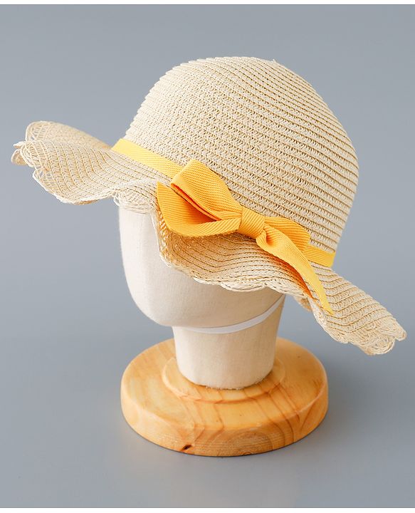 Babyhug Straw Hat with Bow Applique and Purse - Beige