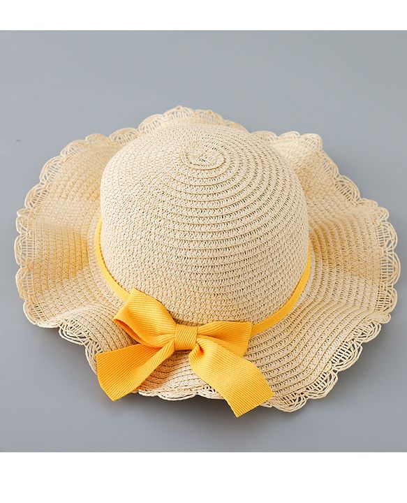 Babyhug Straw Hat with Bow Applique and Purse - Beige