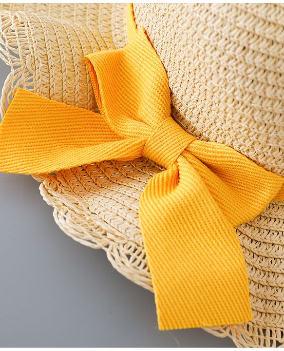 Babyhug Straw Hat with Bow Applique and Purse - Beige