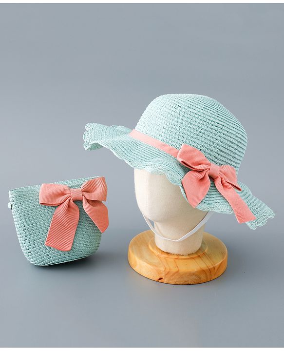 Babyhug Straw Hat with Bow Applique and Purse - Beige