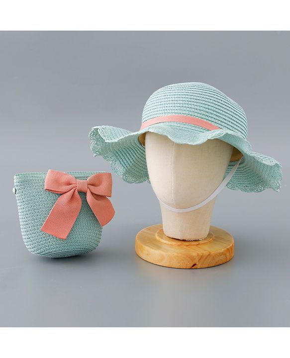 Babyhug Straw Hat with Bow Applique and Purse - Beige