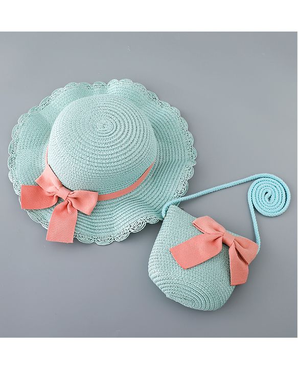 Babyhug Straw Hat with Bow Applique and Purse - Beige