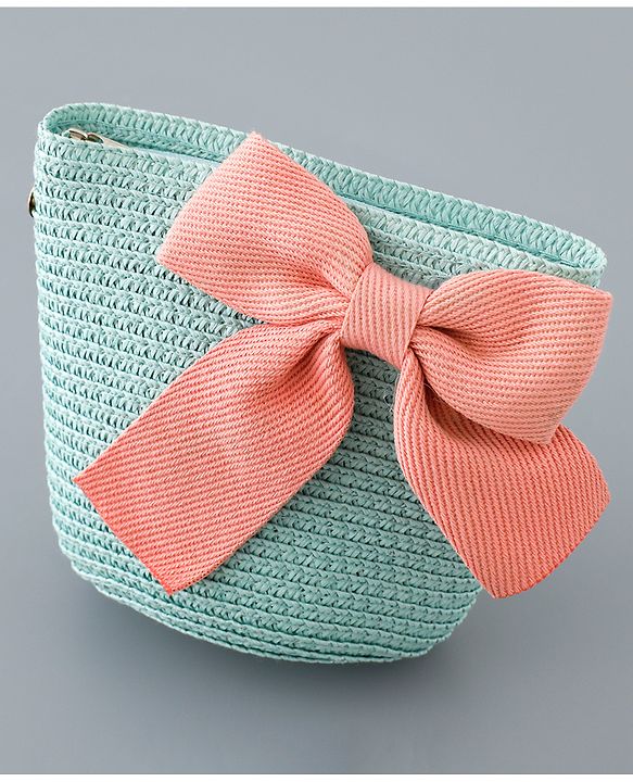 Babyhug Straw Hat with Bow Applique and Purse - Beige