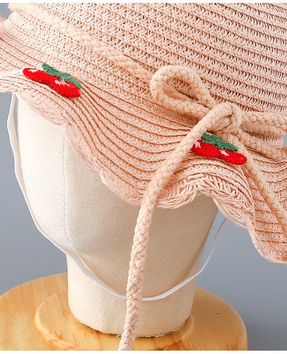 Babyhug Straw Hat with Cherry Embroidery and Purse - Pink