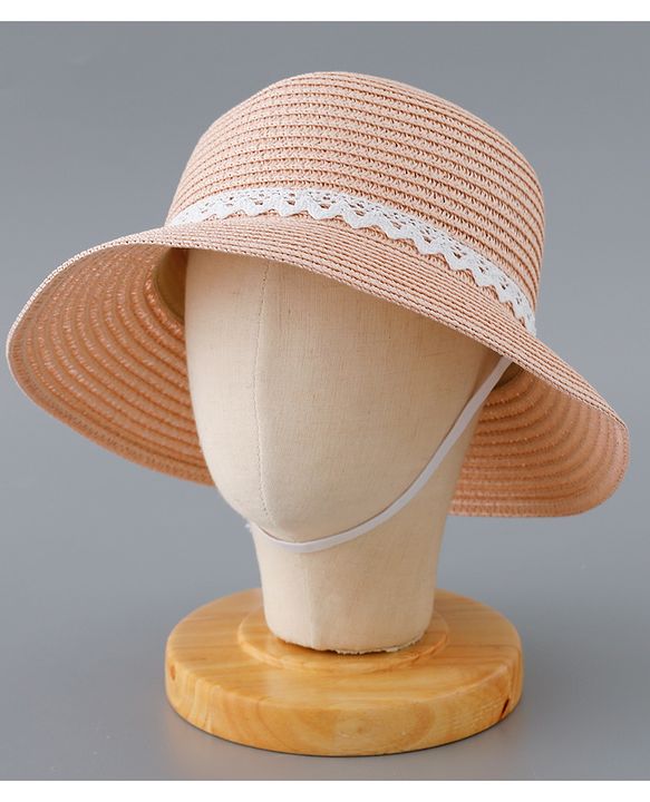 Babyhug Straw Hat with Flower and Bunny Applique - Pink