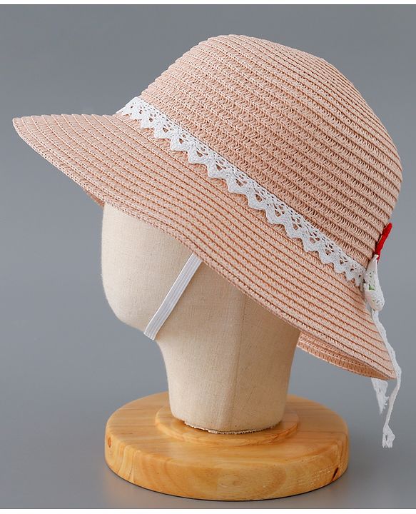 Babyhug Straw Hat with Flower and Bunny Applique - Pink