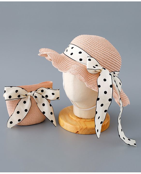Babyhug Straw Hat with Bow Applique and Purse - Pink