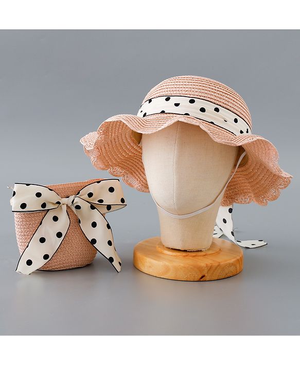 Babyhug Straw Hat with Bow Applique and Purse - Pink