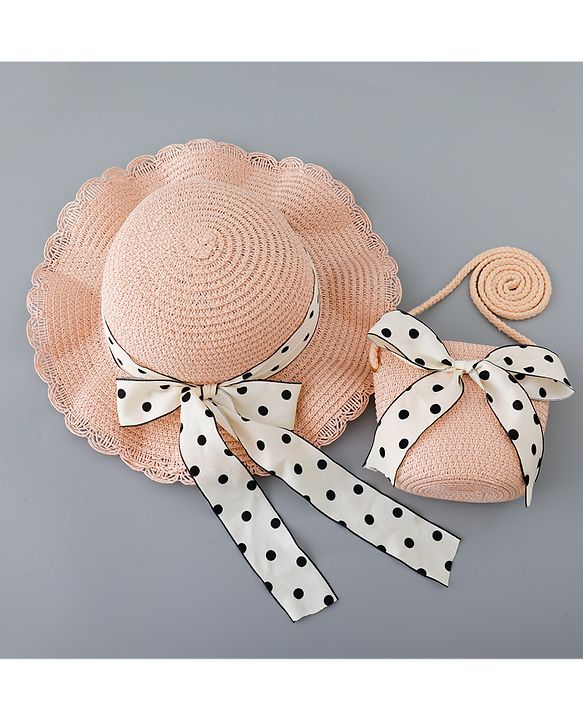 Babyhug Straw Hat with Bow Applique and Purse - Pink