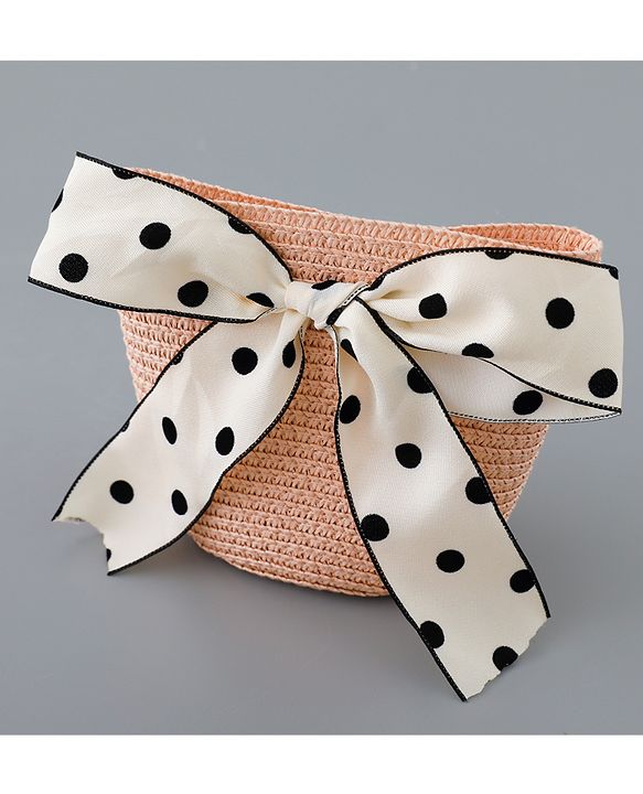Babyhug Straw Hat with Bow Applique and Purse - Pink