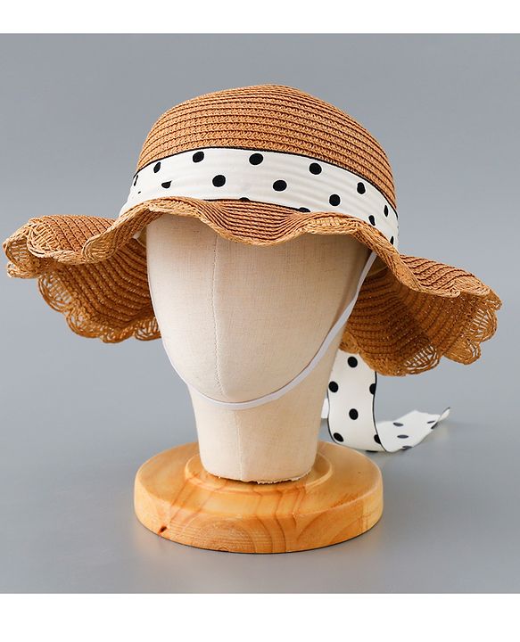 Babyhug Straw Hat with Bow Applique and Purse - Brown