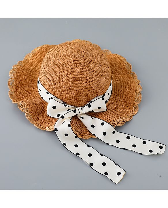 Babyhug Straw Hat with Bow Applique and Purse - Brown