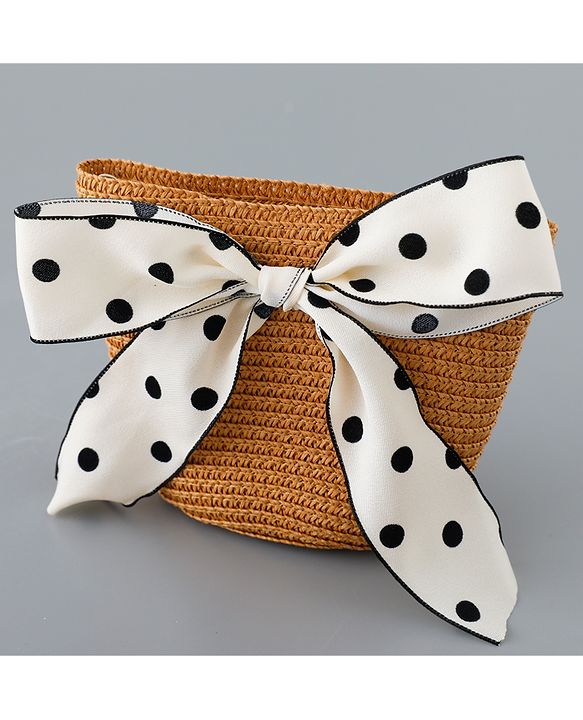 Babyhug Straw Hat with Bow Applique and Purse - Brown