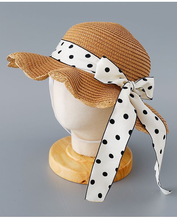 Babyhug Straw Hat with Bow Applique and Purse - Brown