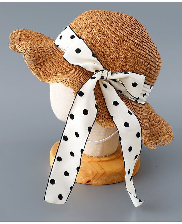 Babyhug Straw Hat with Bow Applique and Purse - Brown