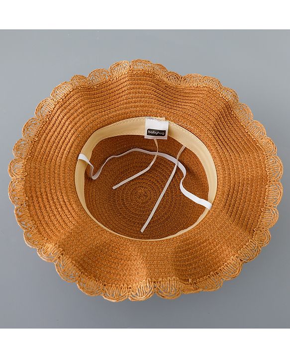 Babyhug Straw Hat with Bow Applique and Purse - Brown
