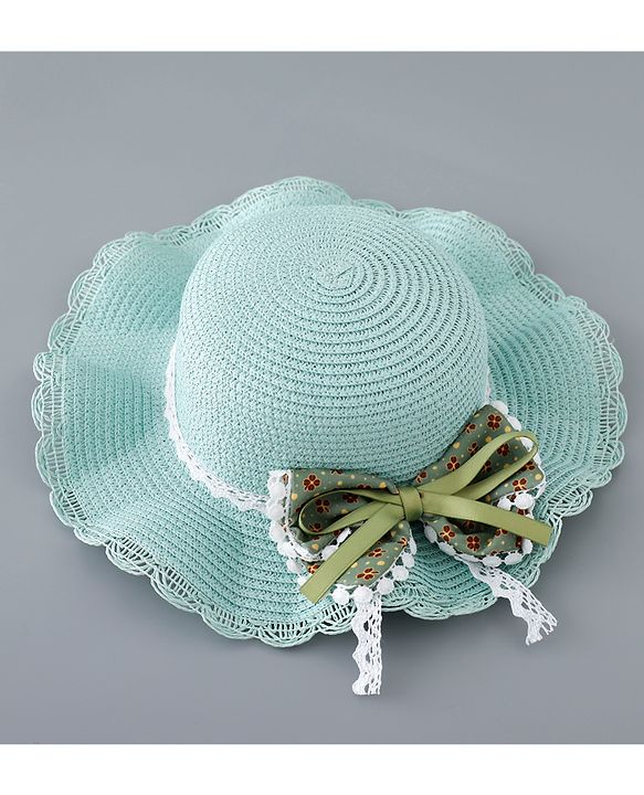 Babyhug Straw Hat with Bow Applique and Purse - Green
