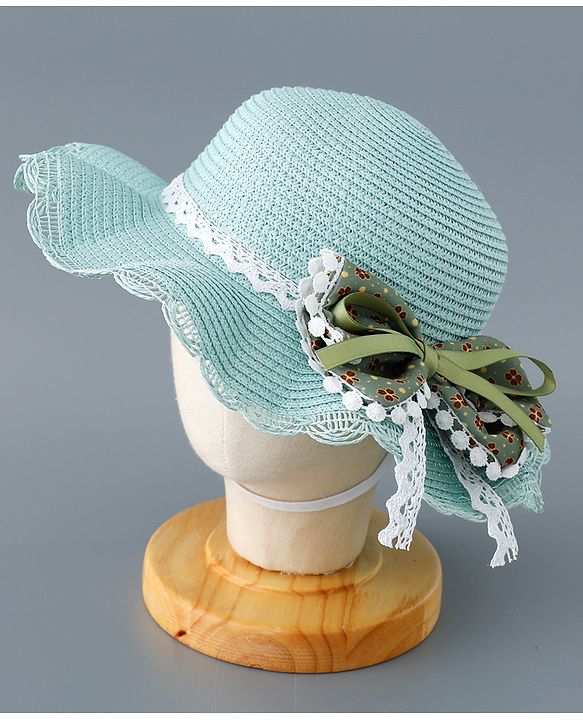 Babyhug Straw Hat with Bow Applique and Purse - Green