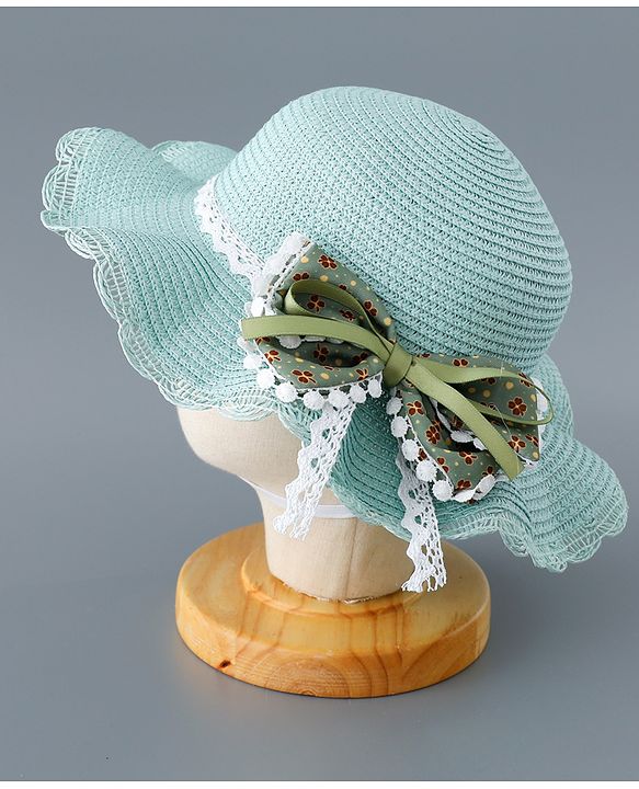 Babyhug Straw Hat with Bow Applique and Purse - Green