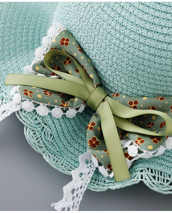 Babyhug Straw Hat with Bow Applique and Purse - Green