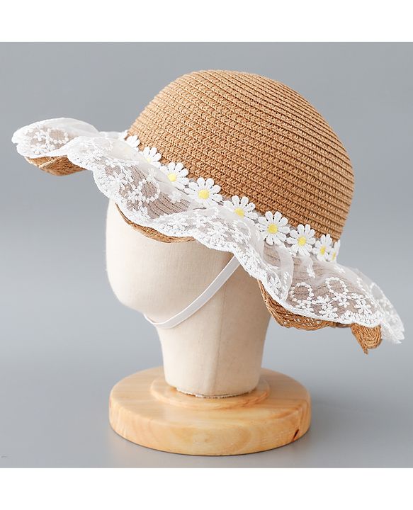 Babyhug Straw Hat Floral Design - Brown