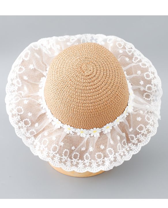 Babyhug Straw Hat Floral Design - Brown