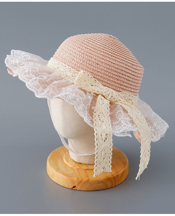 Babyhug Straw Hat with Bow Applique - Pink