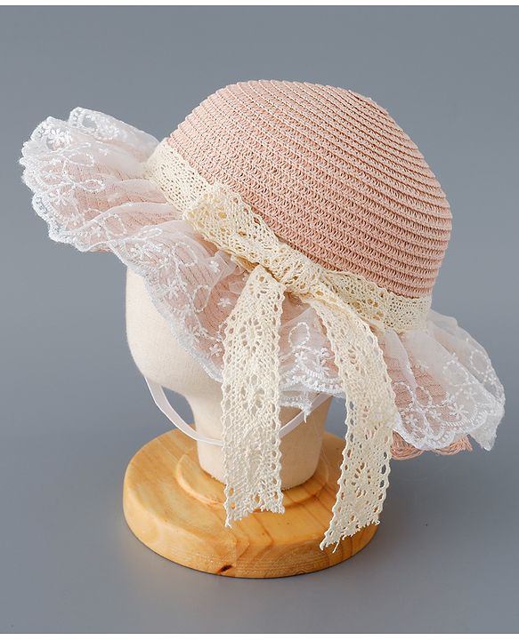 Babyhug Straw Hat with Bow Applique - Pink