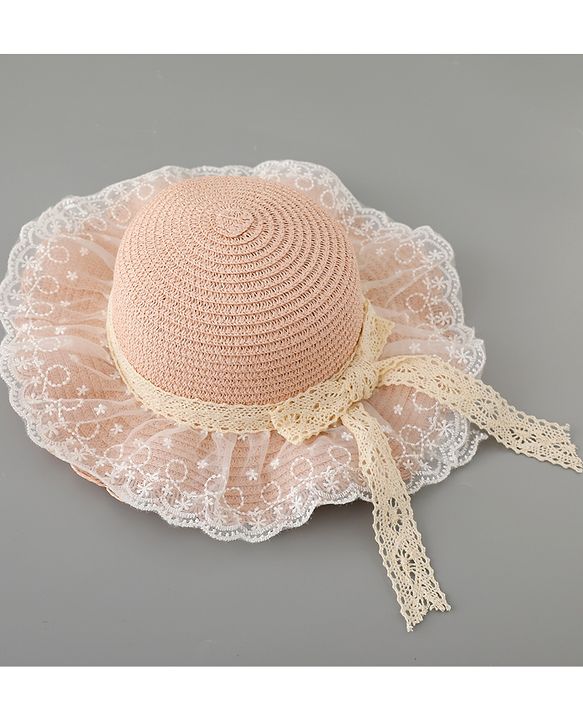 Babyhug Straw Hat with Bow Applique - Pink