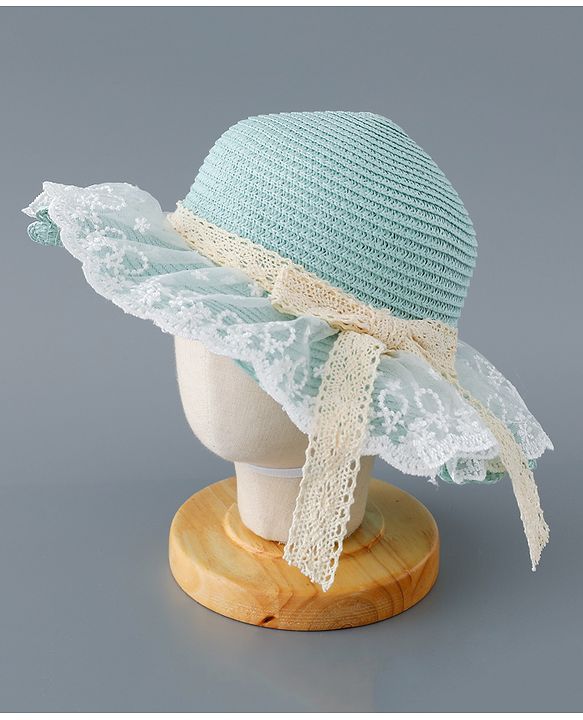Babyhug Straw Hat with Bow Applique - Green