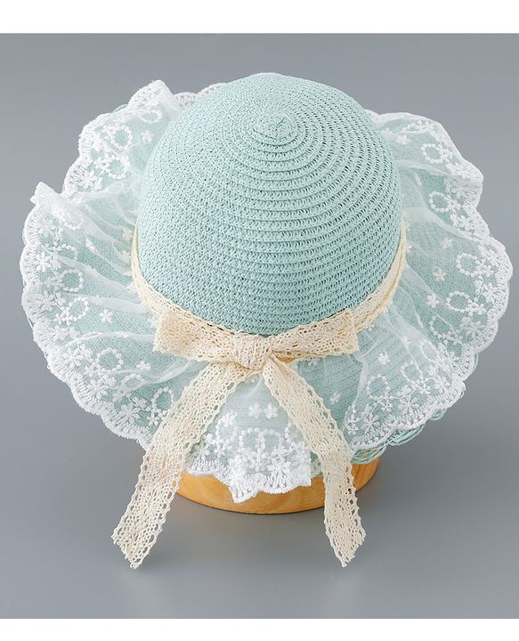 Babyhug Straw Hat with Bow Applique - Green
