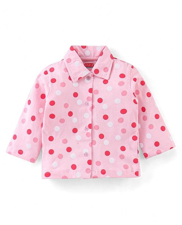 Babyhug Cotton Knit Full Sleeves Night Suit With Dots Print - Pink