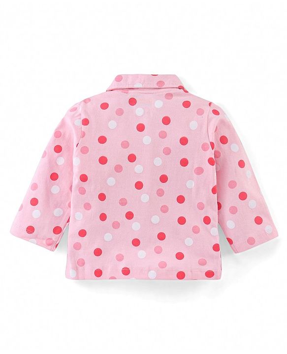 Babyhug Cotton Knit Full Sleeves Night Suit With Dots Print - Pink