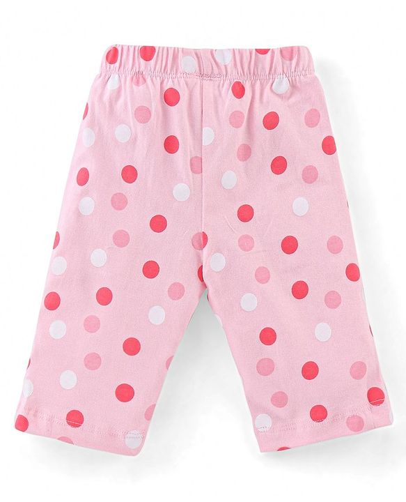 Babyhug Cotton Knit Full Sleeves Night Suit With Dots Print - Pink