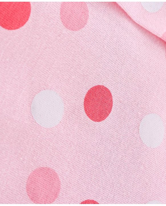 Babyhug Cotton Knit Full Sleeves Night Suit With Dots Print - Pink