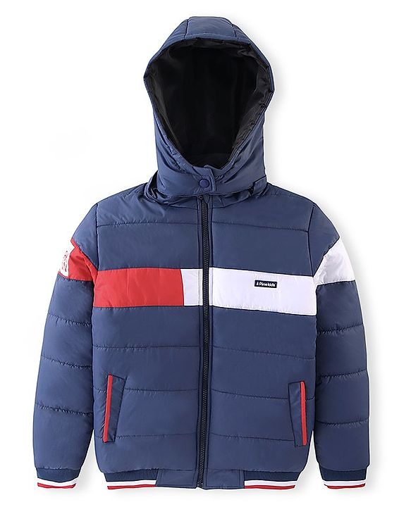 Pine Kids Full Sleeves Cut and Sew Medium Winter Jacket With Detachable Hood - Navy Blue