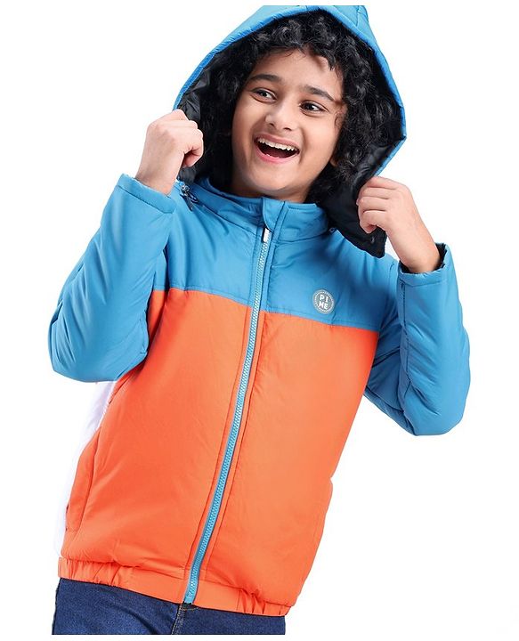 Pine Kids Full Sleeves Cut and Sew Medium Winter Hooded Jacket - Multicolor