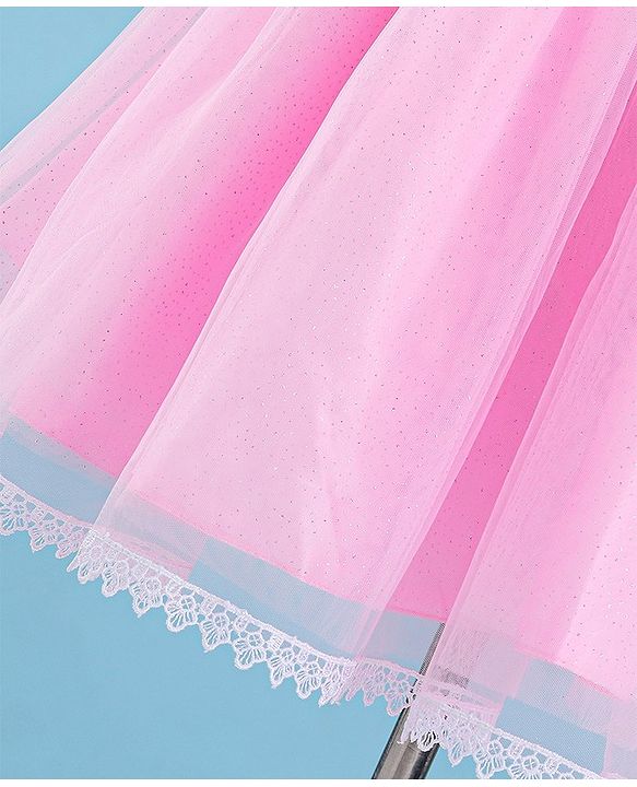 Babyhug Puffed Sleeves Sequinned & Corsage Detailing Party Frock - Pink