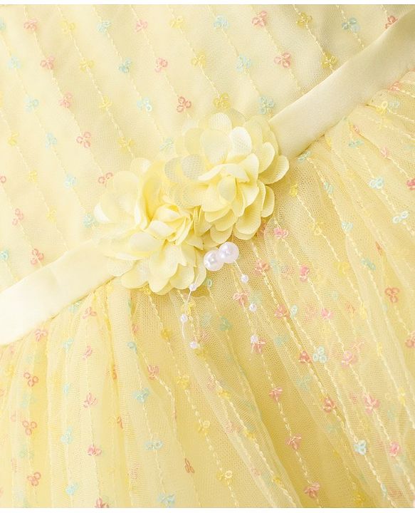Babyhug Sleeveless Sequin Embroidered Party Frock with Floral Applique - Yellow