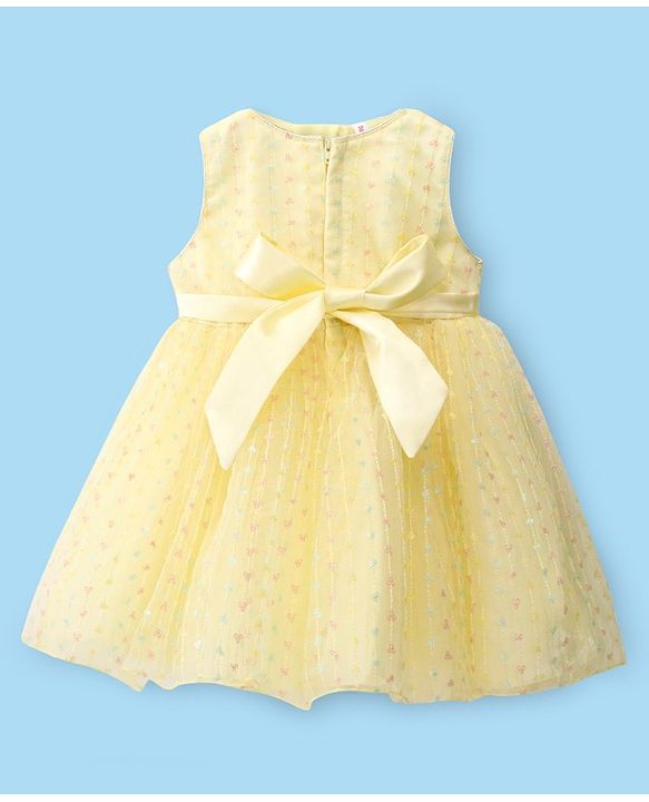 Babyhug Sleeveless Sequin Embroidered Party Frock with Floral Applique - Yellow