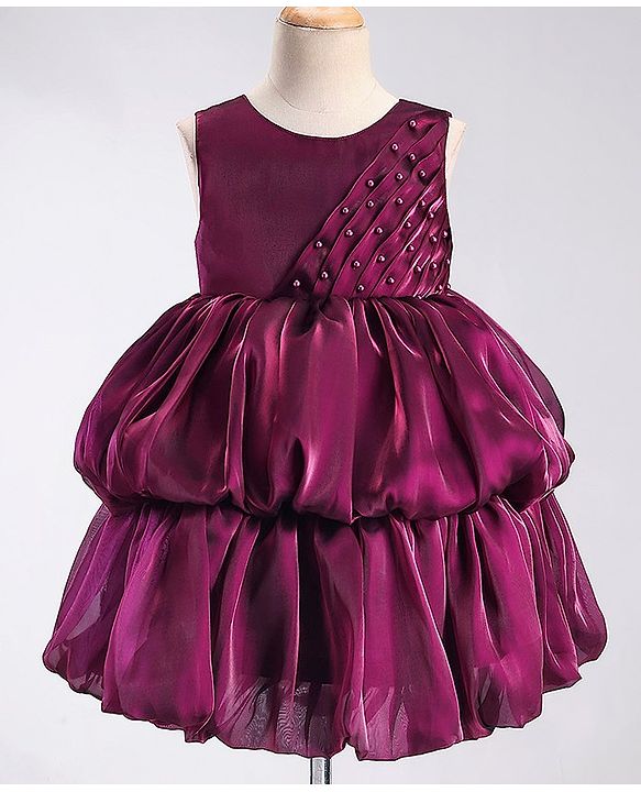 Babyhug Sleeveless Balloon Party Frock - Aubergine