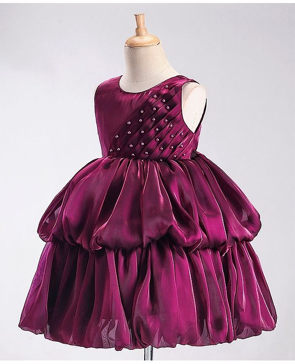 Babyhug Sleeveless Balloon Party Frock - Aubergine