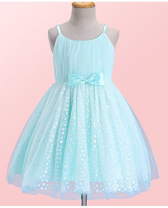 Babyhug Sleeveless Shimmery Party Frock with Bow Applique - Mint