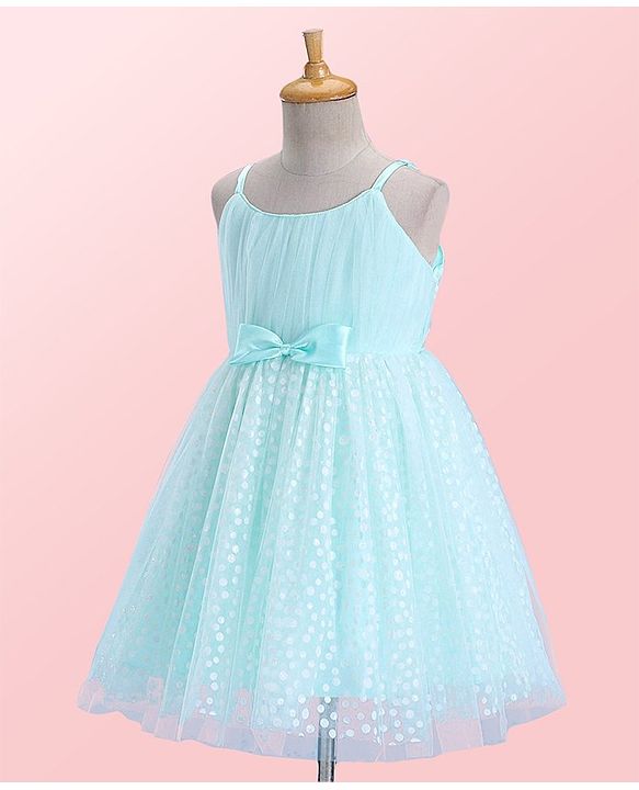 Babyhug Sleeveless Shimmery Party Frock with Bow Applique - Mint