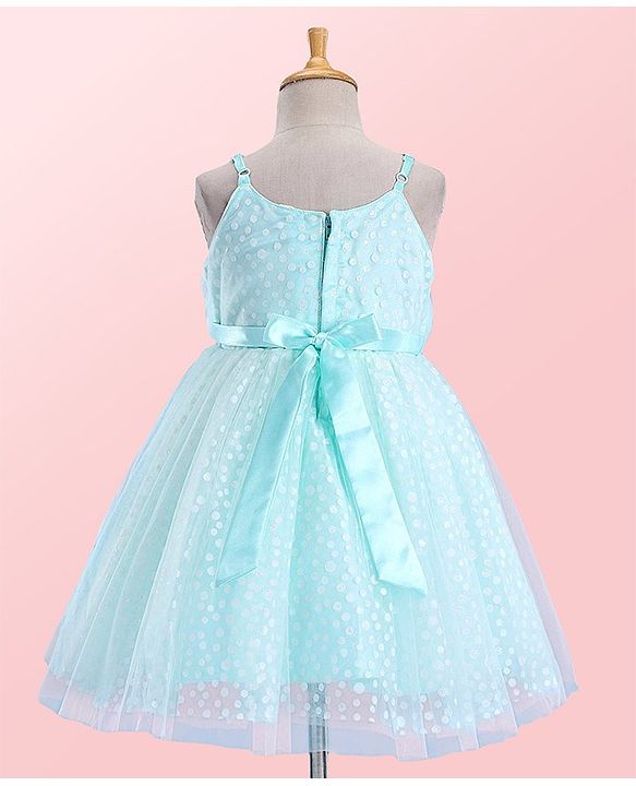 Babyhug Sleeveless Shimmery Party Frock with Bow Applique - Mint