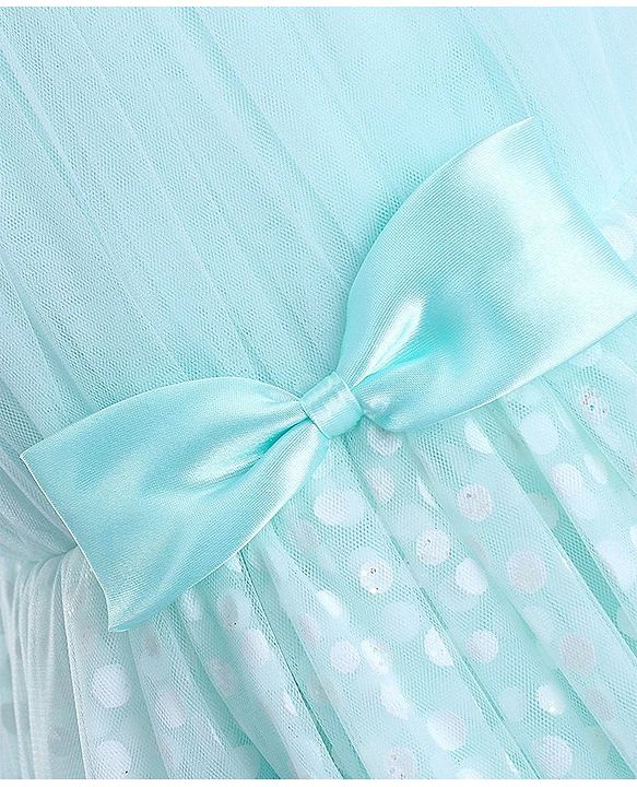 Babyhug Sleeveless Shimmery Party Frock with Bow Applique - Mint