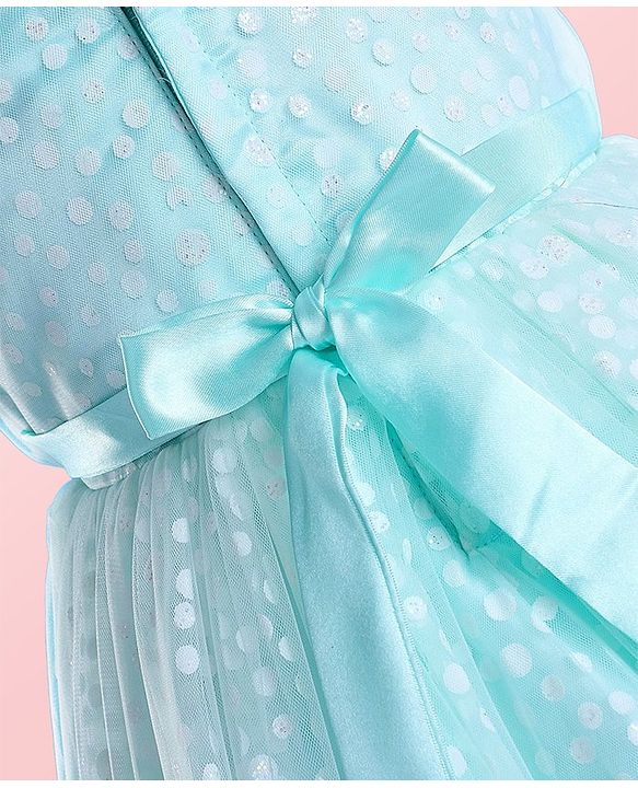 Babyhug Sleeveless Shimmery Party Frock with Bow Applique - Mint