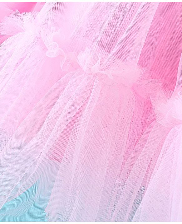 Babyhug Sleeveless Mesh Party Frock with Bow Applique - Pink