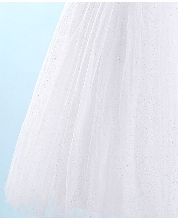 Babyhug Sleeveless  Glitter Printed Party Gown with Floral Applique - White