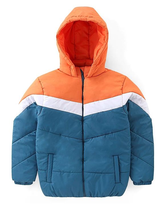 Pine Kids Full Sleeves Cut & Sew Medium Winter Hooded Jacket - Blue & Orange